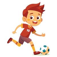 Smiling Child in a Football Jersey Running and Kicking a Soccer Ball vector