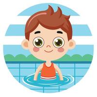 Joyful Kid Enjoying a Pool Day, Wearing a Life Vest and Smiling in a Playful Cartoon Style vector
