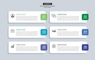 6 data infographic rectangle tab index layout template. Illustration business abstract background. vector