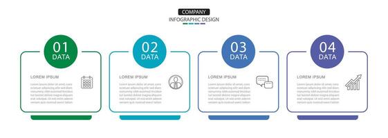 4 data infographics rectangle thin line layout template. Illustration business abstract background. vector