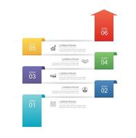 6 data infographics rectangle tab index layout template. Illustration business start to success background. vector