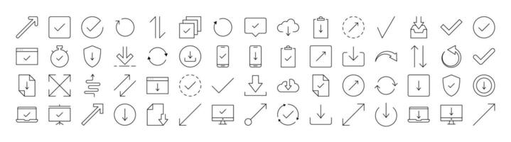 Round Arrow, Direction, Arrow Up, Arrow Down Line Icon Bundle. Outline Signs for Graphic and Web Design, Apps, Adverts, Various Cards vector