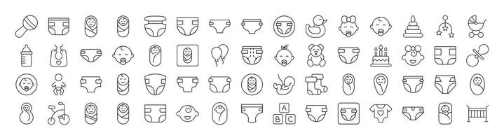 Family, Baby, Diapers Thin Line Icon Set. Outline Signs for Graphic and Web Design, Apps, Adverts, Various Cards vector