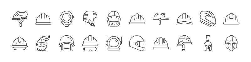 Helmet Thin Line Icon Set. Outline Signs for Graphic and Web Design, Apps, Adverts, Various Cards vector