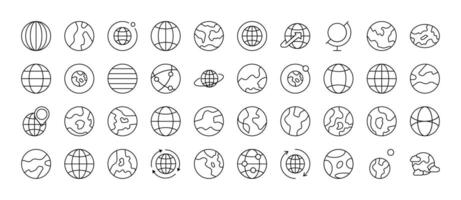Globe and Planet Thin Line Icon Set. Outline Signs for Graphic and Web Design, Apps, Adverts, Various Cards vector