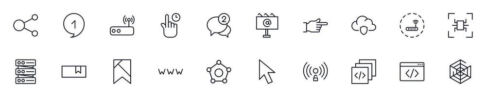 Web and internet signs drawn with thin Line. Simple linear illustrations for stores, shops, banners, design vector