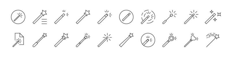 Magic Wand Collection of Thin Icons. Editable Stroke. Suitable for Web Sites, Books, Cards, Apps vector