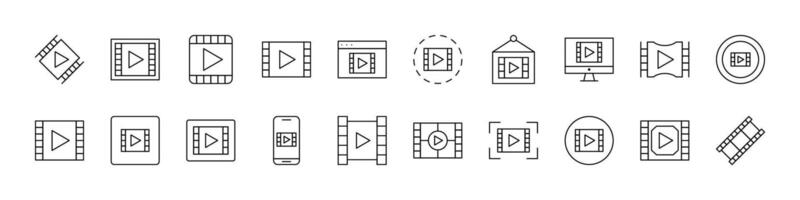 Movie Tape Line Icon Bundle. Outline Signs for Graphic and Web Design, Apps, Adverts, Various Cards vector