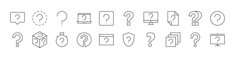 Set of Question Related Line Icons. Outline Signs for Graphic and Web Design, Apps, Adverts, Various Cards vector
