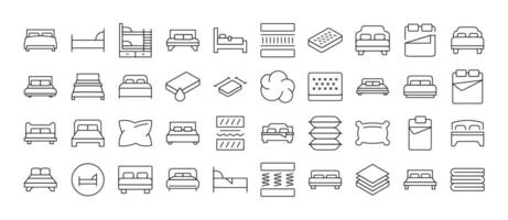 Bed and Mattress Pack of Thin Icons. Editable Stroke. Perfect for Web Sites, Books, Cards, Apps vector