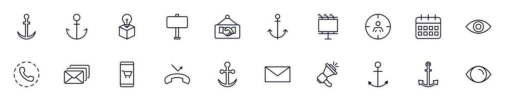 Marketing linear symbols bundle. Collection for web sites, newspapers, apps, infographics vector