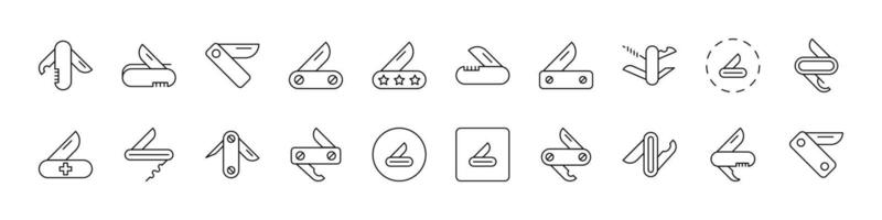 Camping Thin Line Icon Set. Folding Knife Outline Signs for Graphic and Web Design, Apps, Adverts, Various Cards vector
