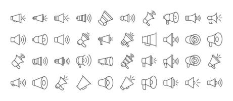 Loud Speaker Thin Line Icon Set. Outline Signs for Graphic and Web Design, Apps, Adverts, Various Cards vector