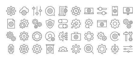 Cogwheel and Gear Bundle of Thin Icons. Editable Stroke. Perfect for Web Sites, Books, Cards, Apps vector