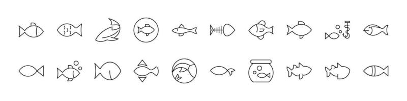 Fish Thin Line Icon Set. Outline Signs for Graphic and Web Design, Apps, Adverts, Various Cards vector