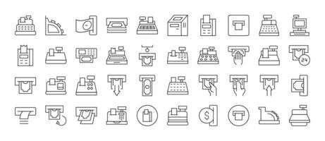 Cash Register and Receipt Modern Outline Style Icons for Design, Cards, Apps, Social Networks vector