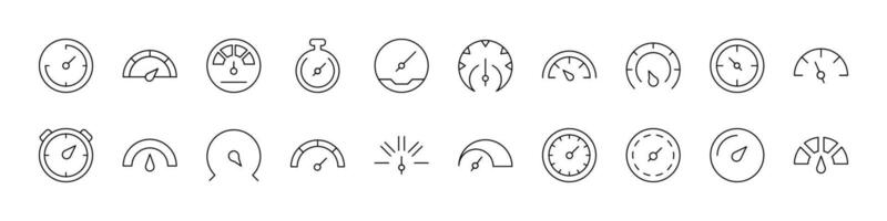 Speedometer Line Icon Bundle. Outline Signs for Graphic and Web Design, Apps, Adverts, Various Cards vector