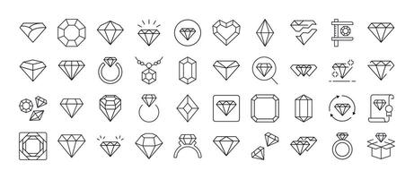 Bundle of Jewelry Related Line Icons. Diamond and Gem Outline Signs for Graphic and Web Design, Apps, Adverts, Various Cards vector