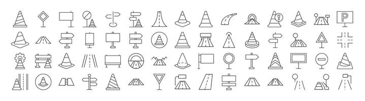 Road, Path, Traffic Cone Thin Line Icon Set. Outline Signs for Graphic and Web Design, Apps, Adverts, Various Cards vector