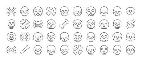Skull Line Icon Set. Outline Signs for Graphic and Web Design, Apps, Adverts, Various Cards vector