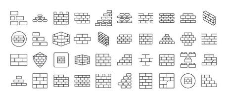 Building Thin Line Icon Set. Brick Wall Outline Signs for Graphic and Web Design, Apps, Adverts, Various Cards vector