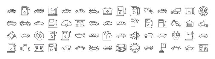 Car, Gas Station, Road Line Icon Pack. Outline Signs for Graphic and Web Design, Apps, Adverts, Various Cards vector