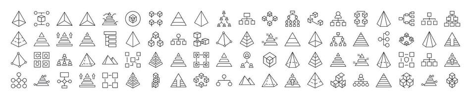 Pyramid, Hierarchy, Cubes Line Icon Set. Outline Signs for Graphic and Web Design, Apps, Adverts, Various Cards vector