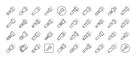 Camping Flashlight Thin Line Icon Set. Outline Signs for Graphic and Web Design, Apps, Adverts, Various Cards vector