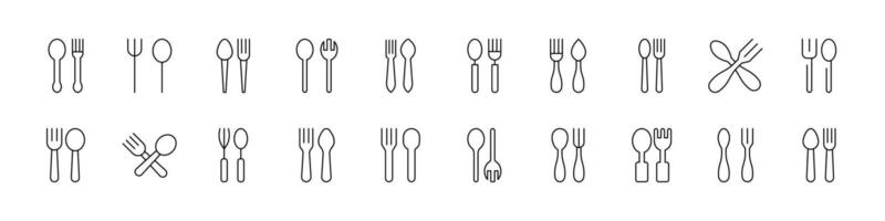 Fork and Spoon Icon Set for UI, Placards, Books, Apps. Editable Stroke. Perfect for Web Sites, Books, Cards, Apps vector