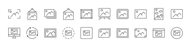 Picture Thin Line Icon Set. Outline Signs for Graphic and Web Design, Apps, Adverts, Various Cards vector