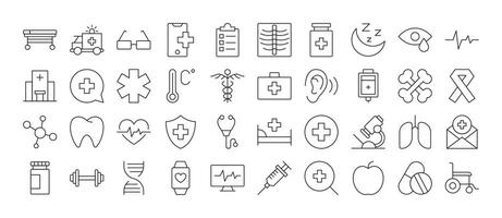 Simple Linear Icon of Medical Cross, Heart, Bones, Health Care. Minimalistic Linear Pictogram for Web and Graphic Design, Apps, Banners, Social Network and Cards vector