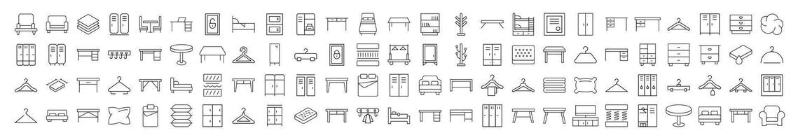Furniture Icon Collection. Contains Icons of Bed, Table, Mattress, Coat Hook that Can Be Used for Design of Cards, Posts, Apps, Web Sites vector