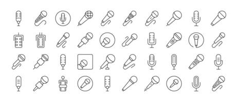 Microphone Bundle of Related Line Icons. Outline Signs for Graphic and Web Design, Apps, Adverts, Various Cards vector
