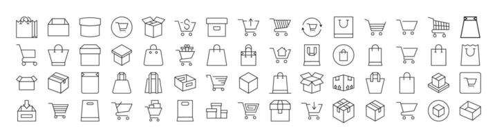 Shopping Bags Line Icon Bundle. Outline Signs for Graphic and Web Design, Apps, Adverts, Various Cards vector