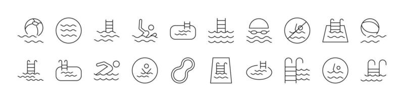 Bundle of Line Icons of Swimming Pool. Minimalistic Linear Pictogram for Web and Graphic Design, Apps, Banners, Social Network and Cards vector