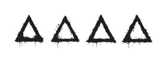 Black grunge triangular frames with rough edges and splatters vector