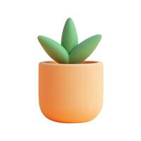 Realistic 3d cartoon cactus in orange pot with a matte finish on a plain white background vector
