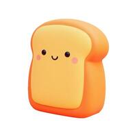Realistic 3d cartoon slice of bread with a cute face, smiling with rosy cheeks on a plain white background illustration vector