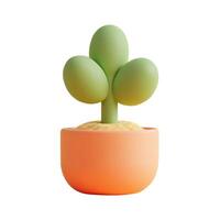Realistic 3d cartoon cute plant in orange pot with a matte finish on a plain white background vector