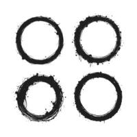 Black grunge circular frames with rough edges and splatters vector
