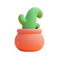 Realistic 3d cartoon cactus in a orange pot with a matte finish on a plain white background illustration vector
