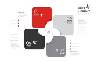Venn diagram infographic windmill concept chart template for business presentation with venn elements illustration. vector