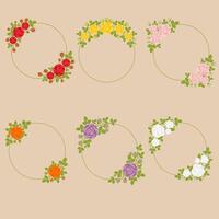 Set of Rose in circle frame. Flower bouquet collection. vector