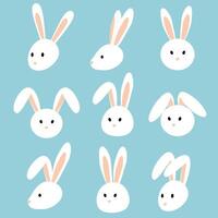 Set of rabbit head. Flat bunnies illustration. vector