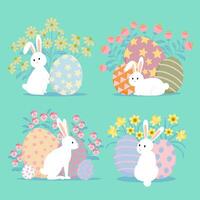 Easter egg with rabbit and flower collection. Flat design. vector