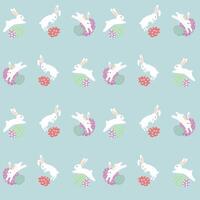 Easter seamless pattern. White rabbit jump over colorful eggs. vector