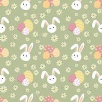 Easter seamless pattern with rabbit head on green background. vector