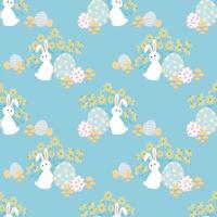 Easter seamless pattern with white rabbit and flowers. vector