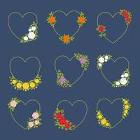 Set of Rose in heart frame. Flower bouquet collection. vector