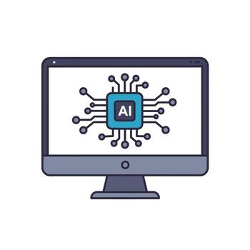 Ai programming computer monitor icon illustration vector